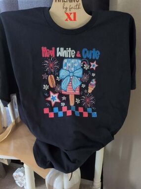 Red White & Cute Graphic Tee - Black